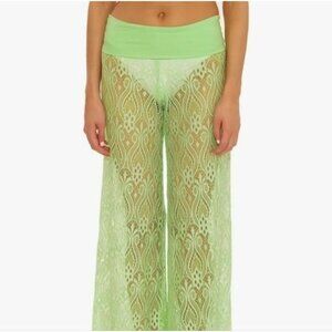NEW Isabella Rose Bright Green Lace Wide Leg‎ Pant Swimsuit Cover-up Size M